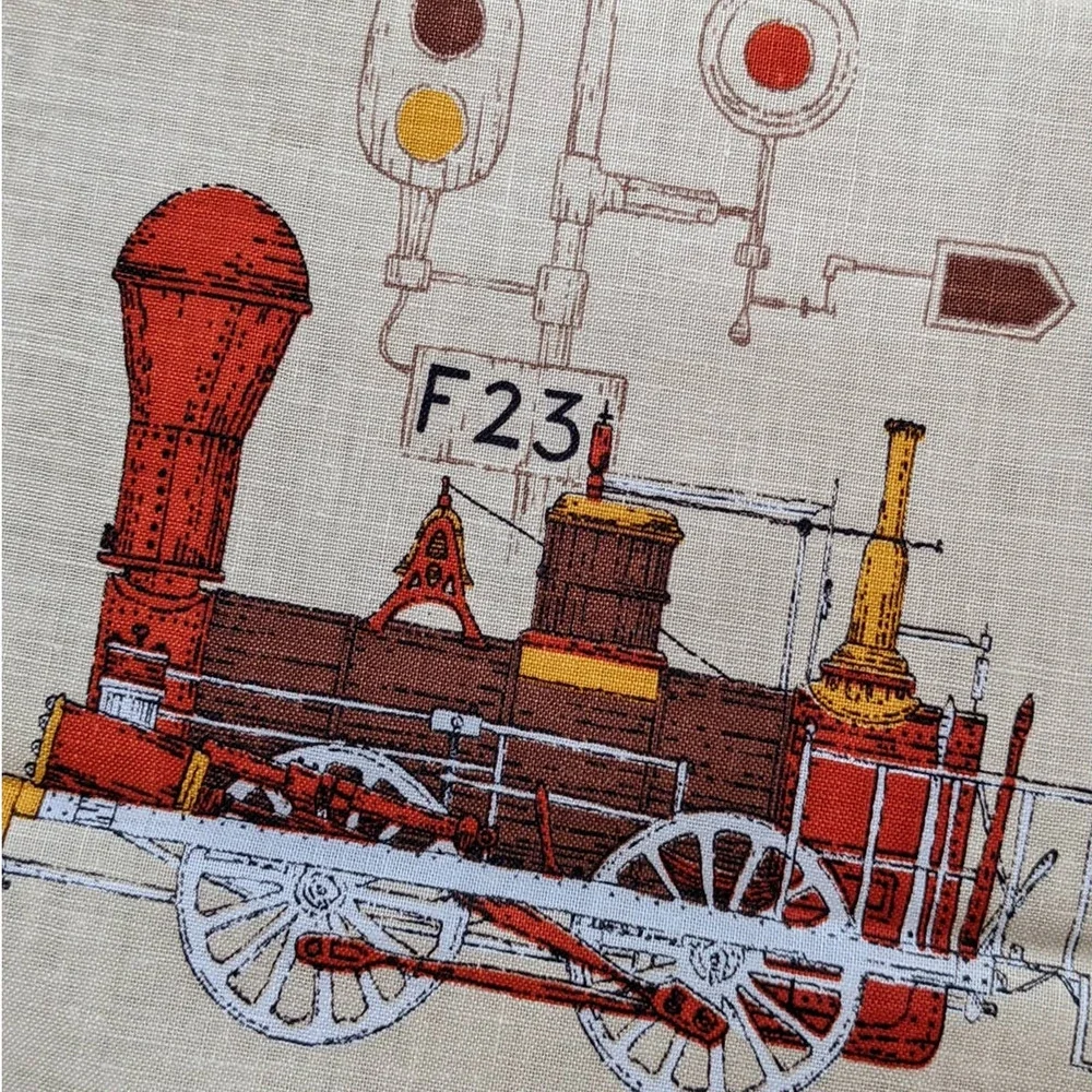 Vintage Mid-Century Train Fabric Remnant, 20